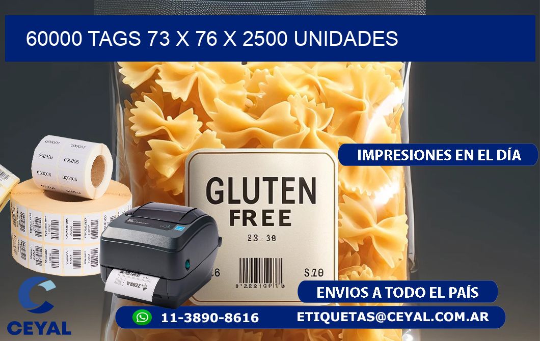 60000 TAGS 73 x 76 X 2500 UNIDADES