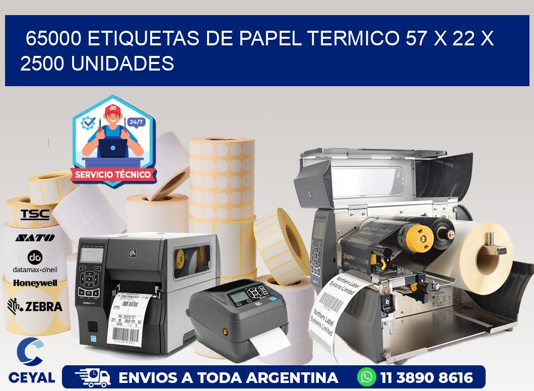 65000 ETIQUETAS DE PAPEL TERMICO 57 x 22 X 2500 UNIDADES