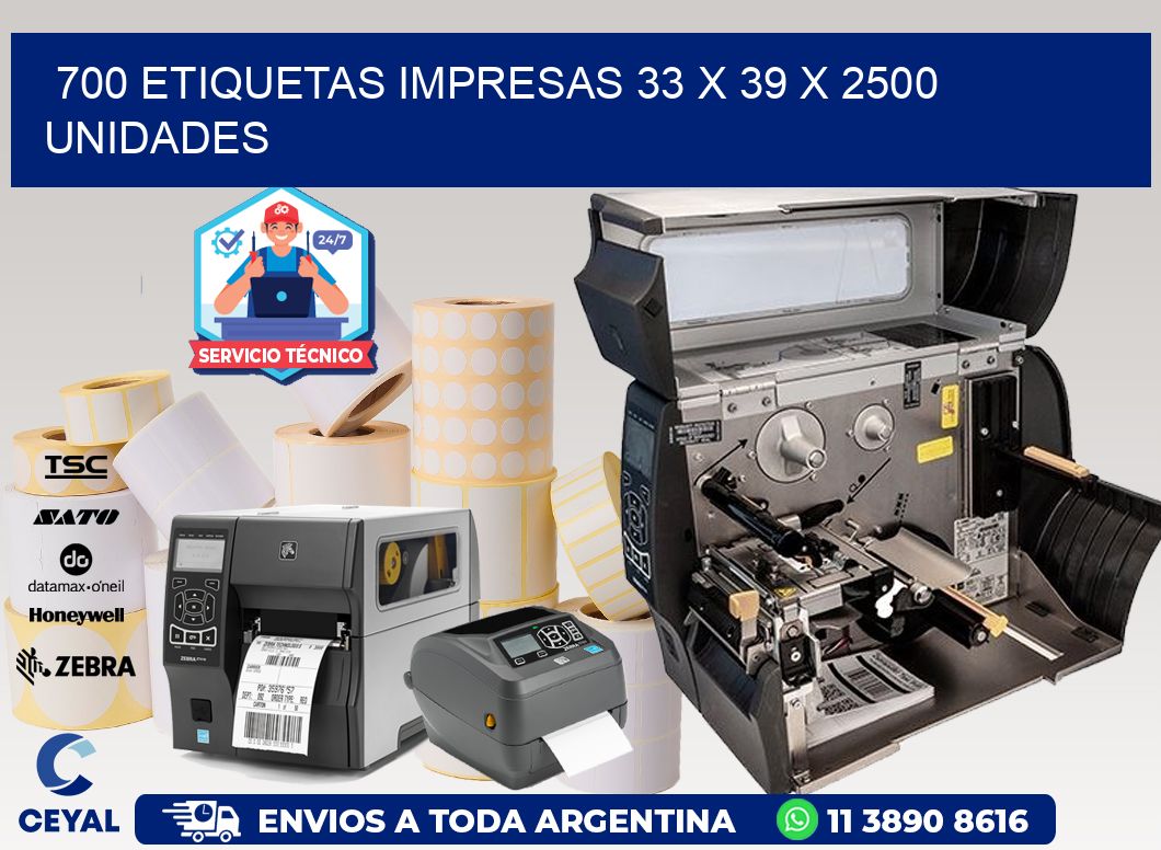 700 ETIQUETAS IMPRESAS 33 x 39 X 2500 UNIDADES