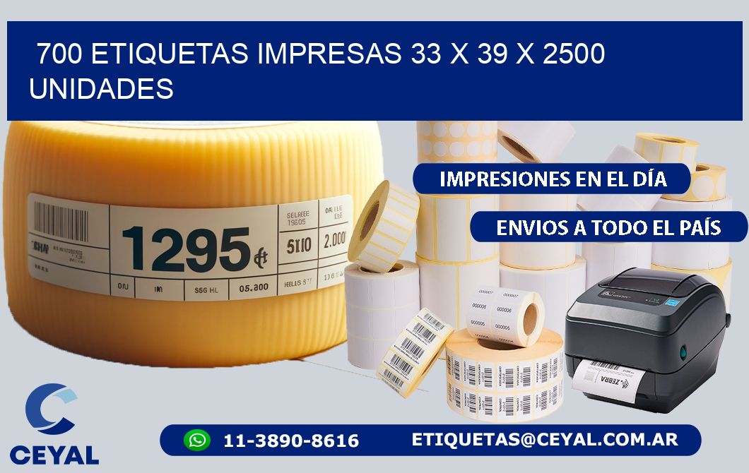 700 ETIQUETAS IMPRESAS 33 x 39 X 2500 UNIDADES