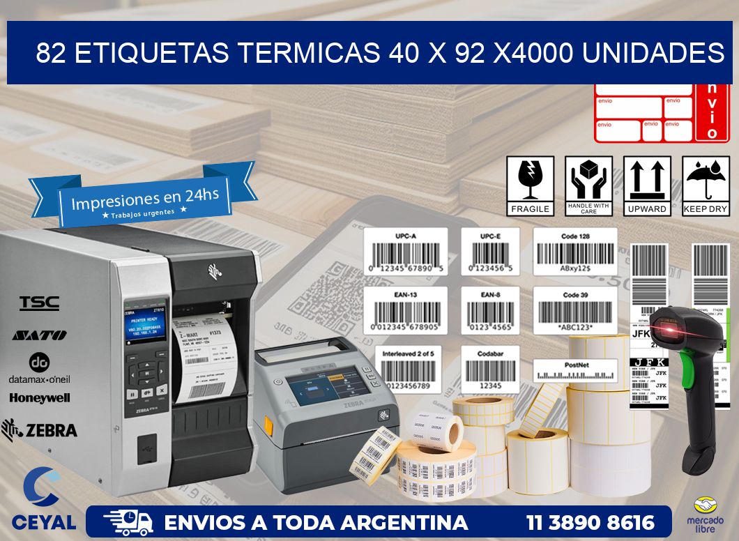 82 ETIQUETAS TERMICAS 40 x 92 X4000 UNIDADES