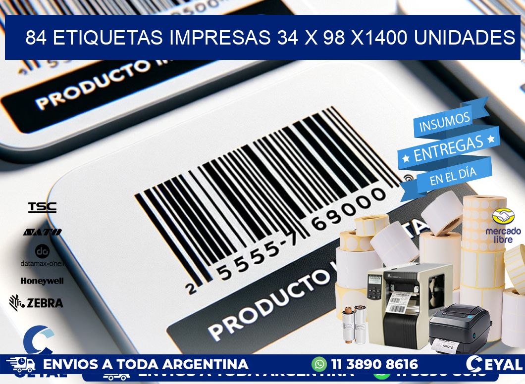 84 ETIQUETAS IMPRESAS 34 x 98 X1400 UNIDADES