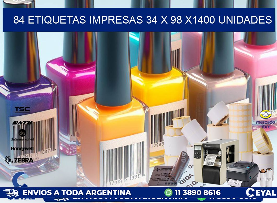 84 ETIQUETAS IMPRESAS 34 x 98 X1400 UNIDADES