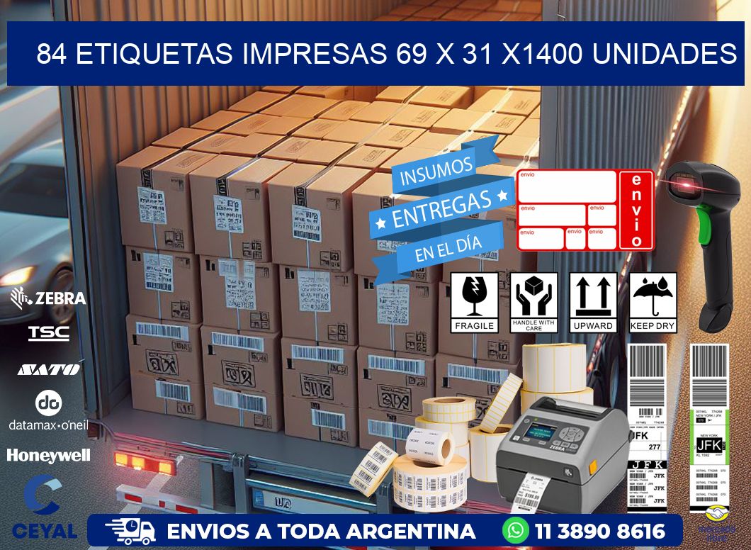 84 ETIQUETAS IMPRESAS 69 x 31 X1400 UNIDADES