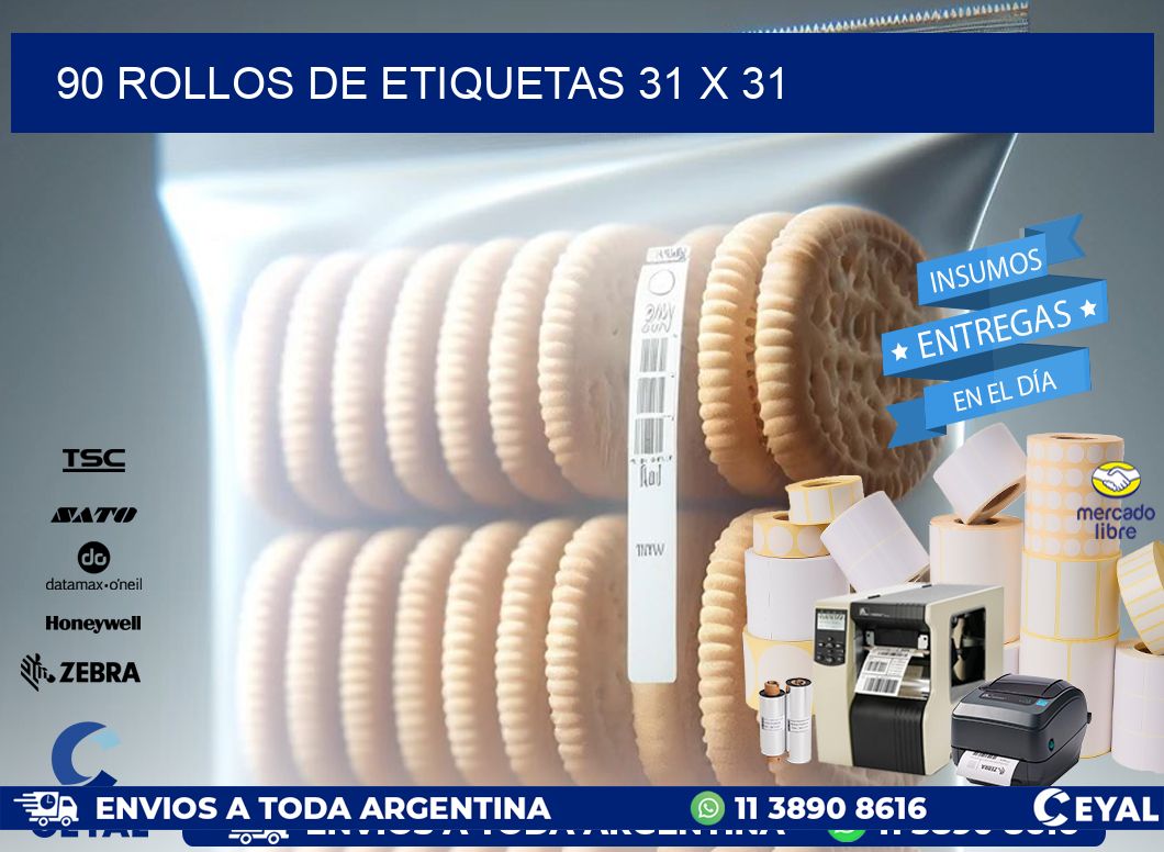 90 ROLLOS DE ETIQUETAS 31 x 31