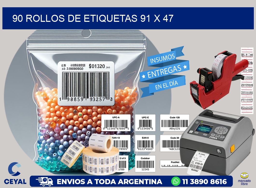 90 ROLLOS DE ETIQUETAS 91 x 47