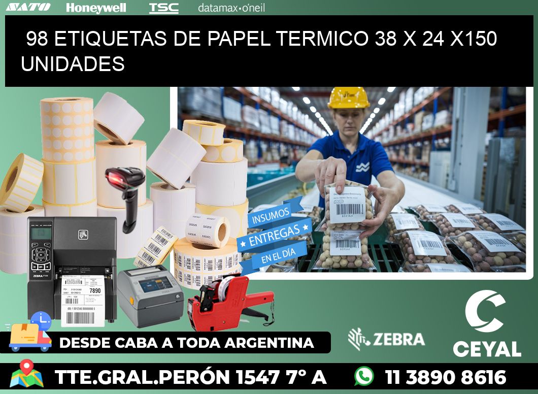 98 ETIQUETAS DE PAPEL TERMICO 38 x 24 x150 UNIDADES