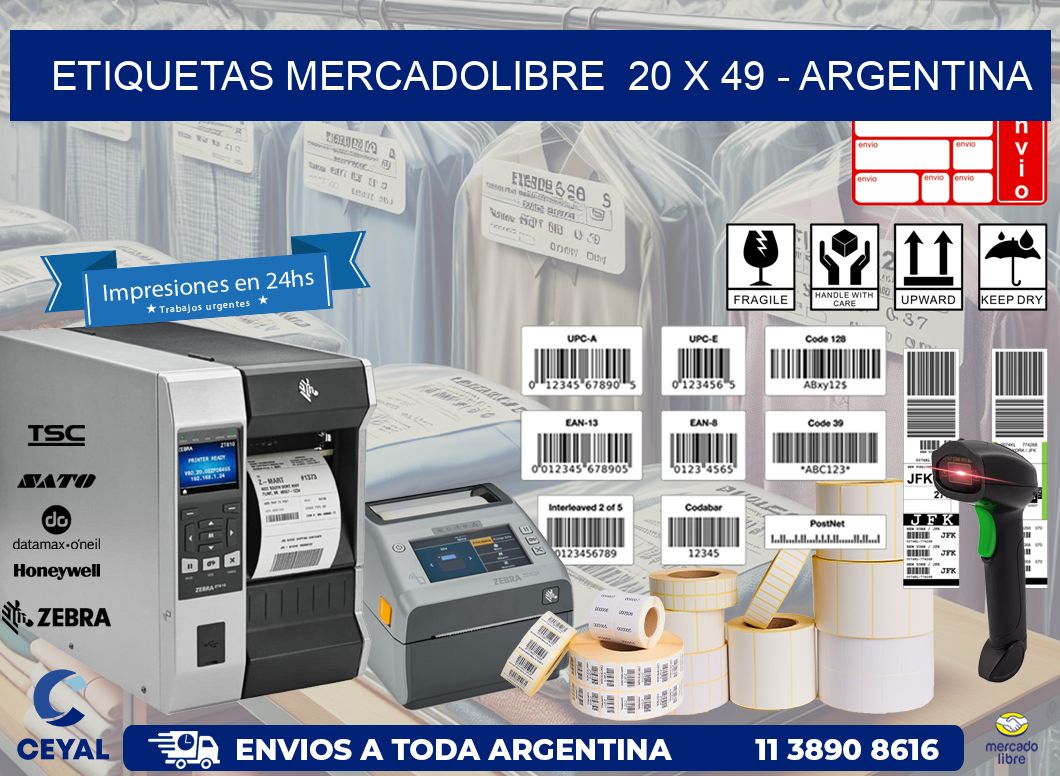 ETIQUETAS MERCADOLIBRE  20 x 49 - ARGENTINA