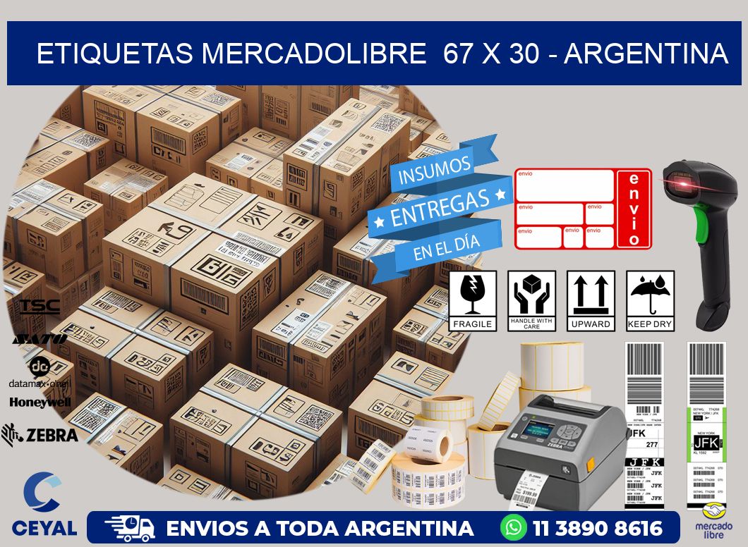 ETIQUETAS MERCADOLIBRE  67 x 30 - ARGENTINA