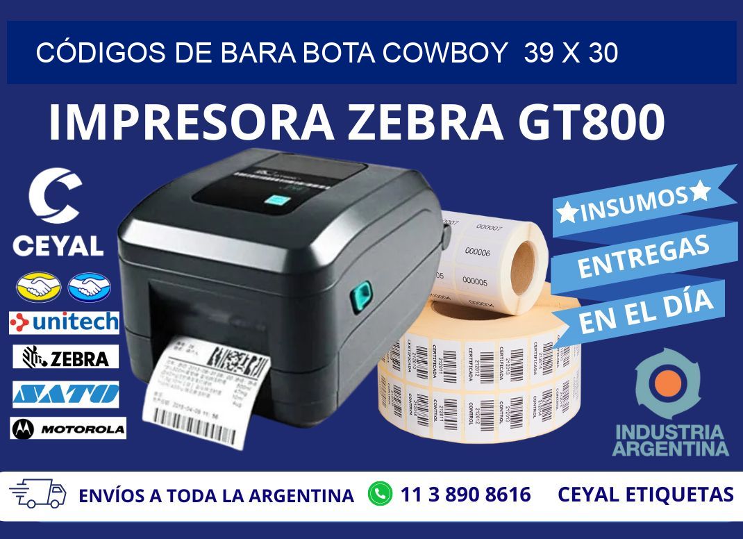 CÓDIGOS DE BARA BOTA COWBOY  39 x 30