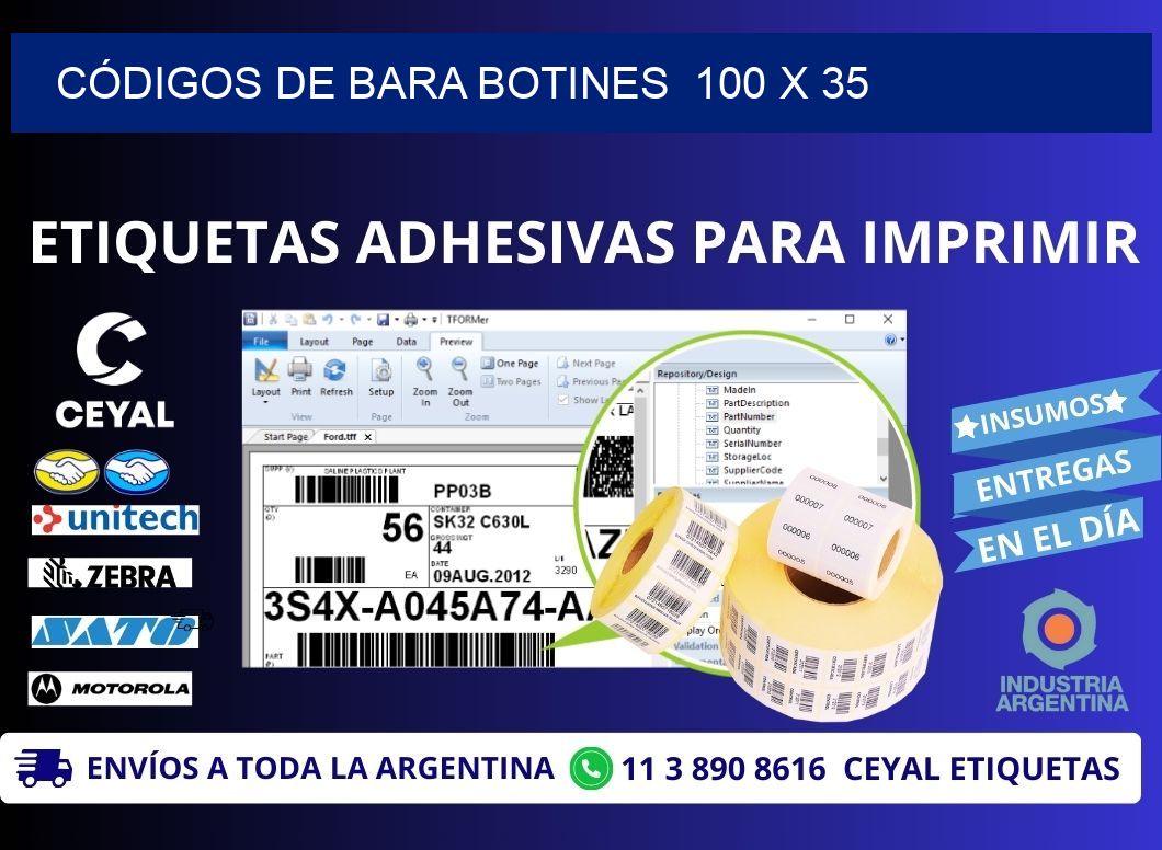 CÓDIGOS DE BARA BOTINES  100 x 35