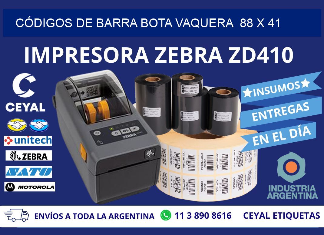 CÓDIGOS DE BARRA BOTA VAQUERA  88 x 41