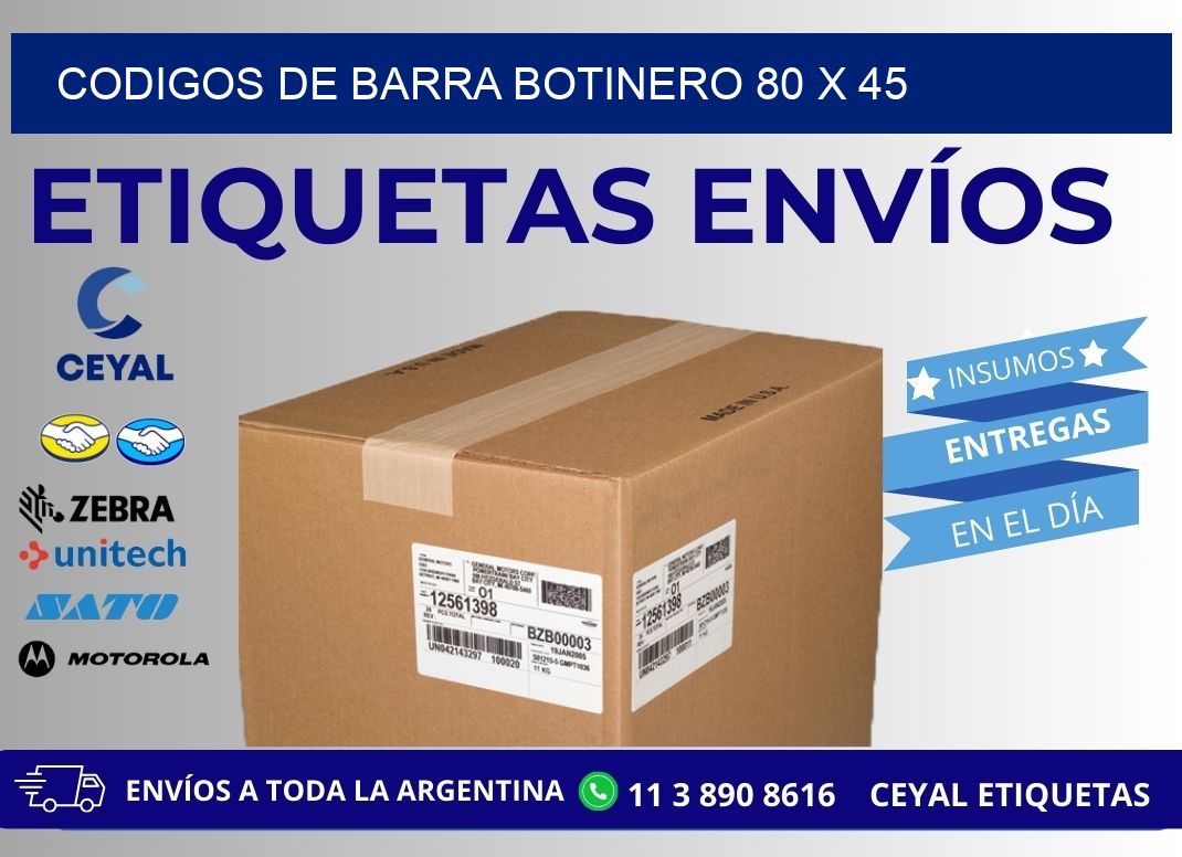 CODIGOS DE BARRA BOTINERO 80 x 45