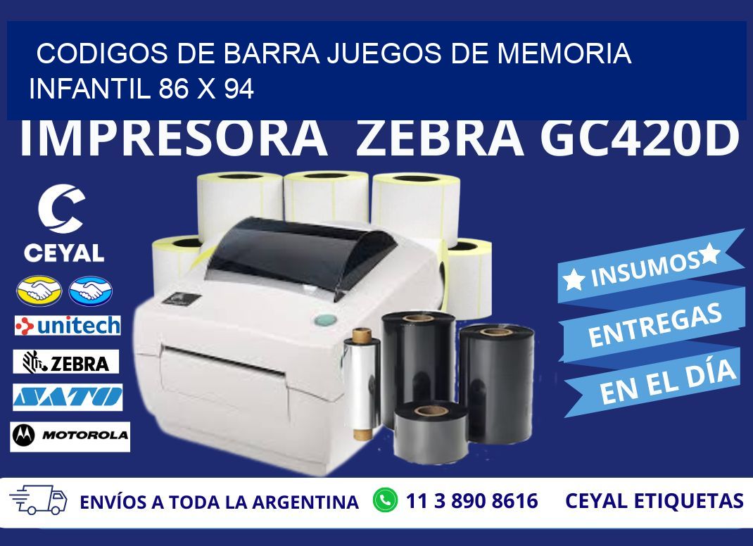 CODIGOS DE BARRA JUEGOS DE MEMORIA INFANTIL 86 x 94