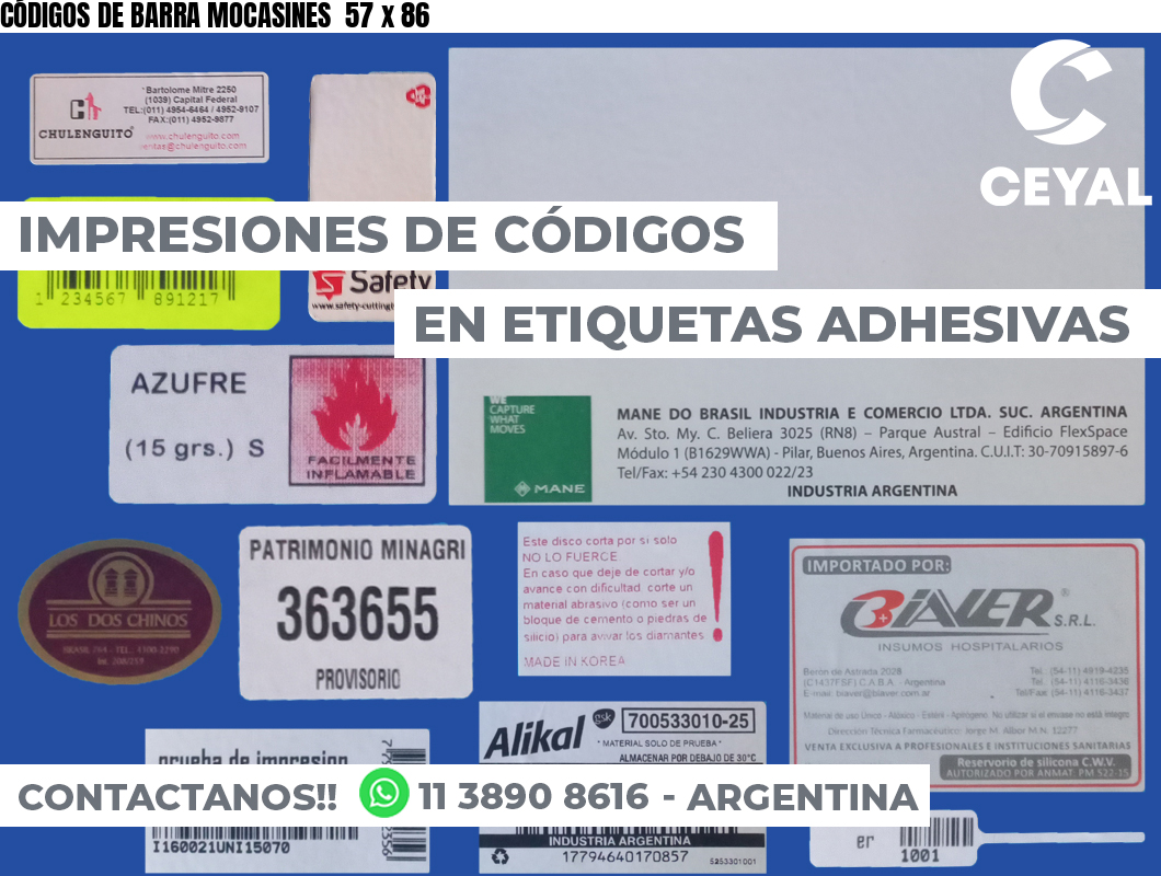 CÓDIGOS DE BARRA MOCASINES  57 x 86