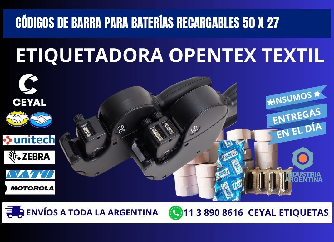 CÓDIGOS DE BARRA PARA BATERÍAS RECARGABLES 50 x 27