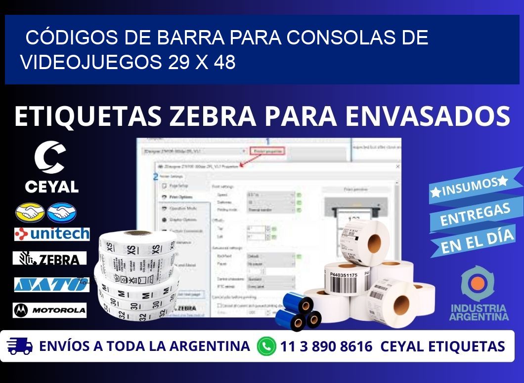 CÓDIGOS DE BARRA PARA CONSOLAS DE VIDEOJUEGOS 29 x 48