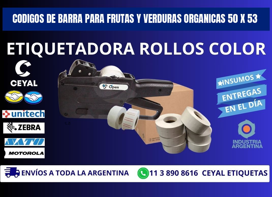 CODIGOS DE BARRA PARA FRUTAS Y VERDURAS ORGANICAS 50 x 53