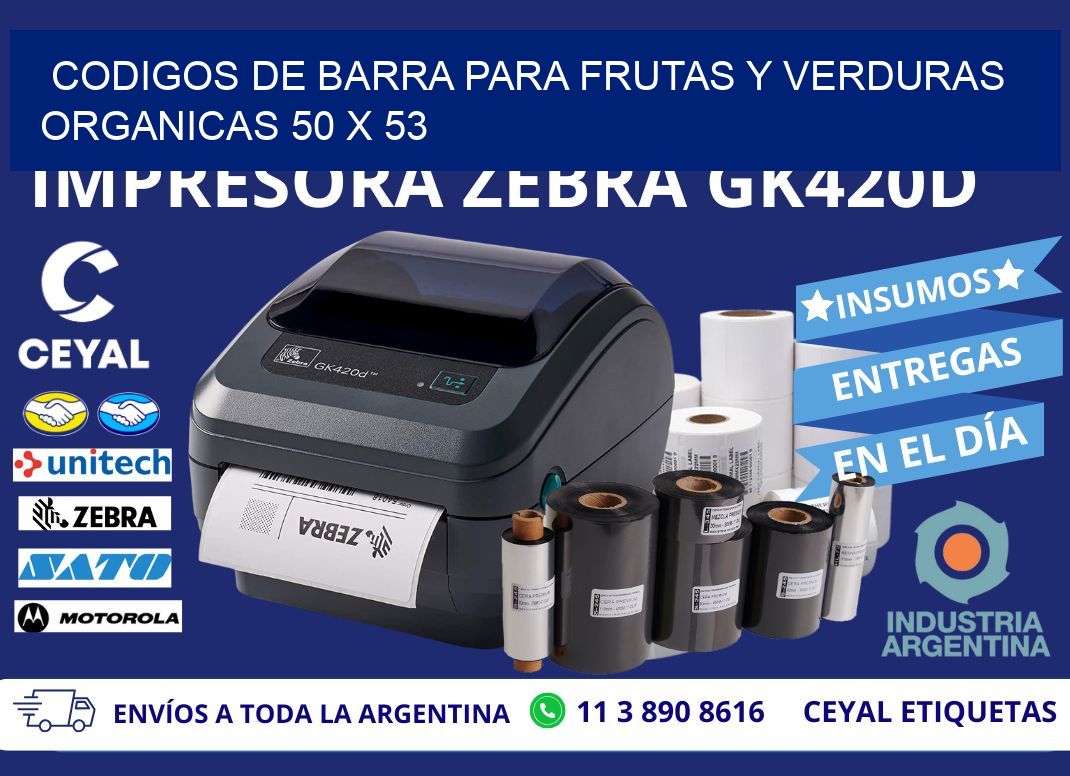 CODIGOS DE BARRA PARA FRUTAS Y VERDURAS ORGANICAS 50 x 53