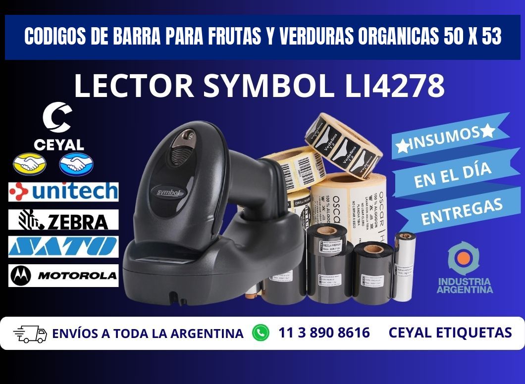 CODIGOS DE BARRA PARA FRUTAS Y VERDURAS ORGANICAS 50 x 53