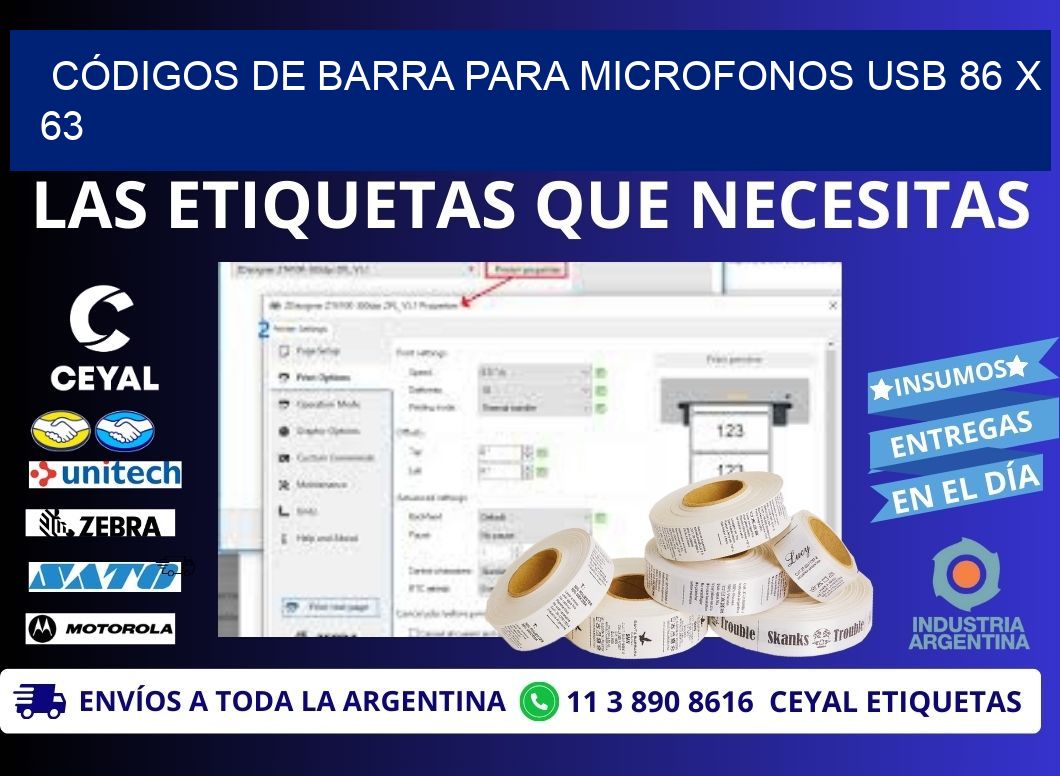 CÓDIGOS DE BARRA PARA MICROFONOS USB 86 x 63