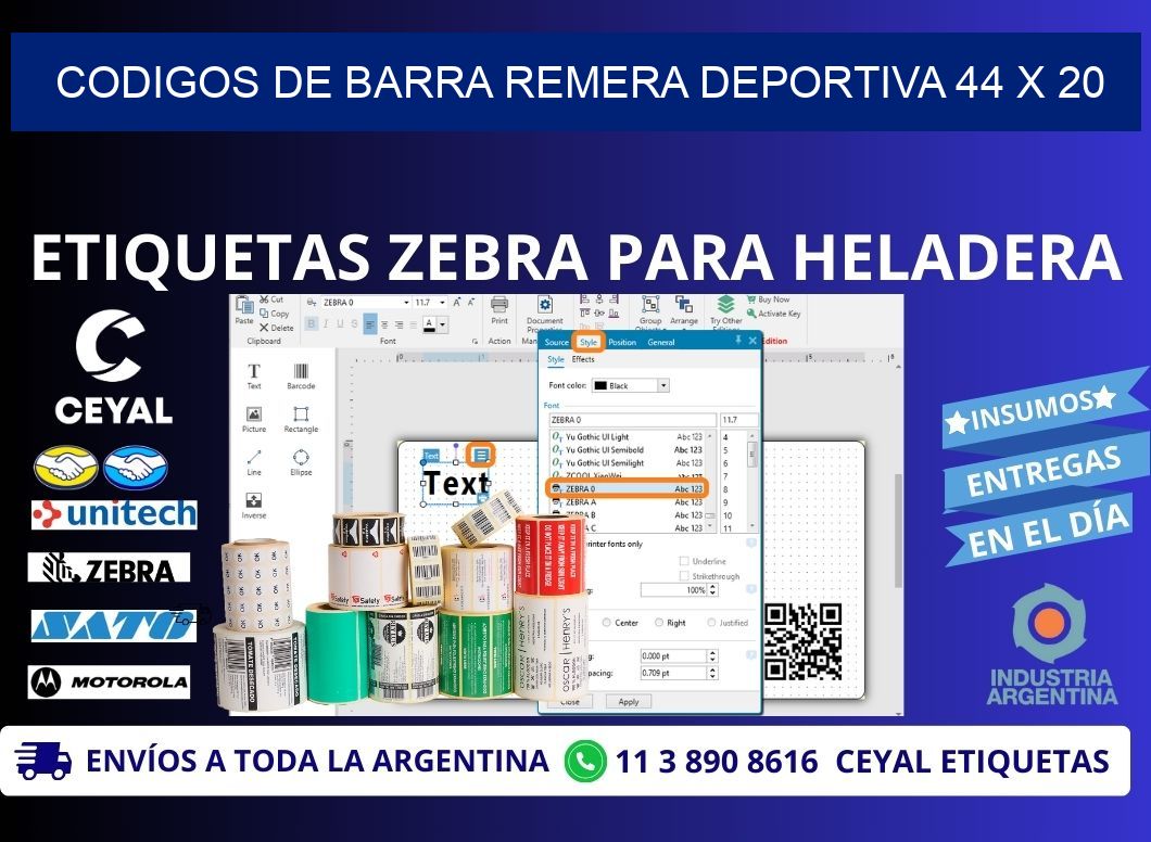 CODIGOS DE BARRA REMERA DEPORTIVA 44 x 20