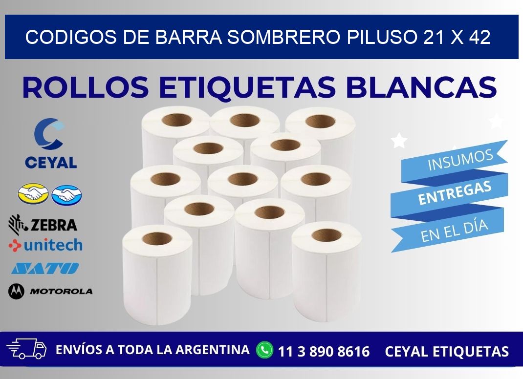 CODIGOS DE BARRA SOMBRERO PILUSO 21 x 42