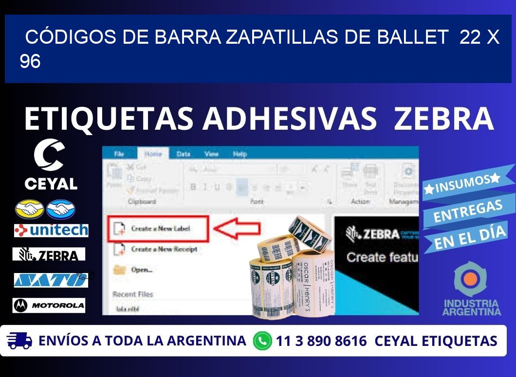 CÓDIGOS DE BARRA ZAPATILLAS DE BALLET  22 x 96