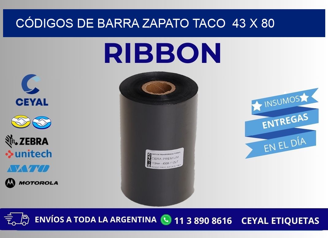 CÓDIGOS DE BARRA ZAPATO TACO  43 x 80