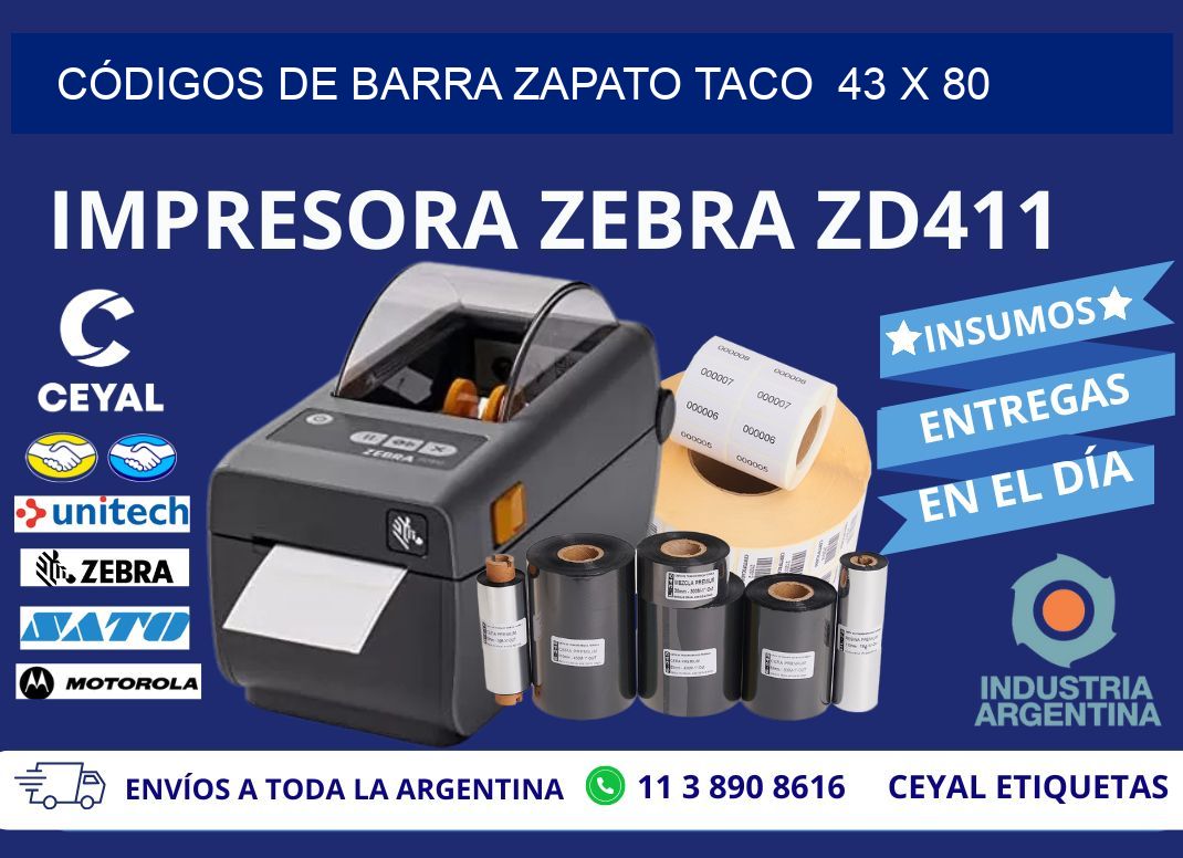 CÓDIGOS DE BARRA ZAPATO TACO  43 x 80