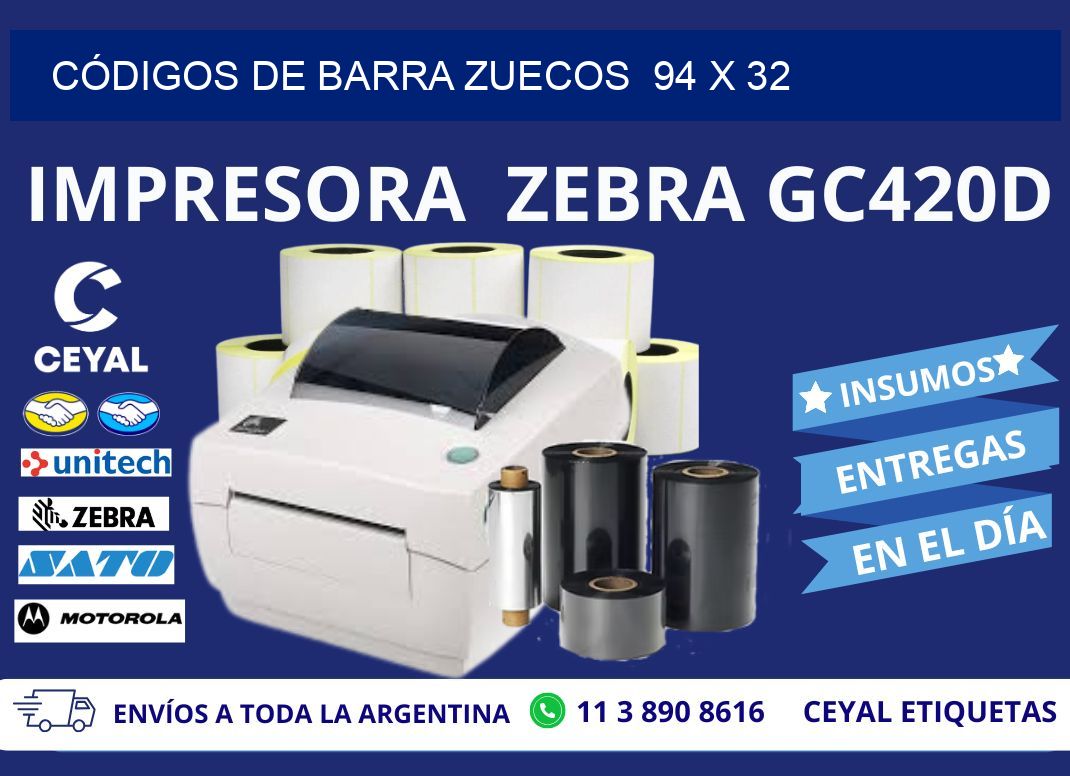 CÓDIGOS DE BARRA ZUECOS  94 x 32