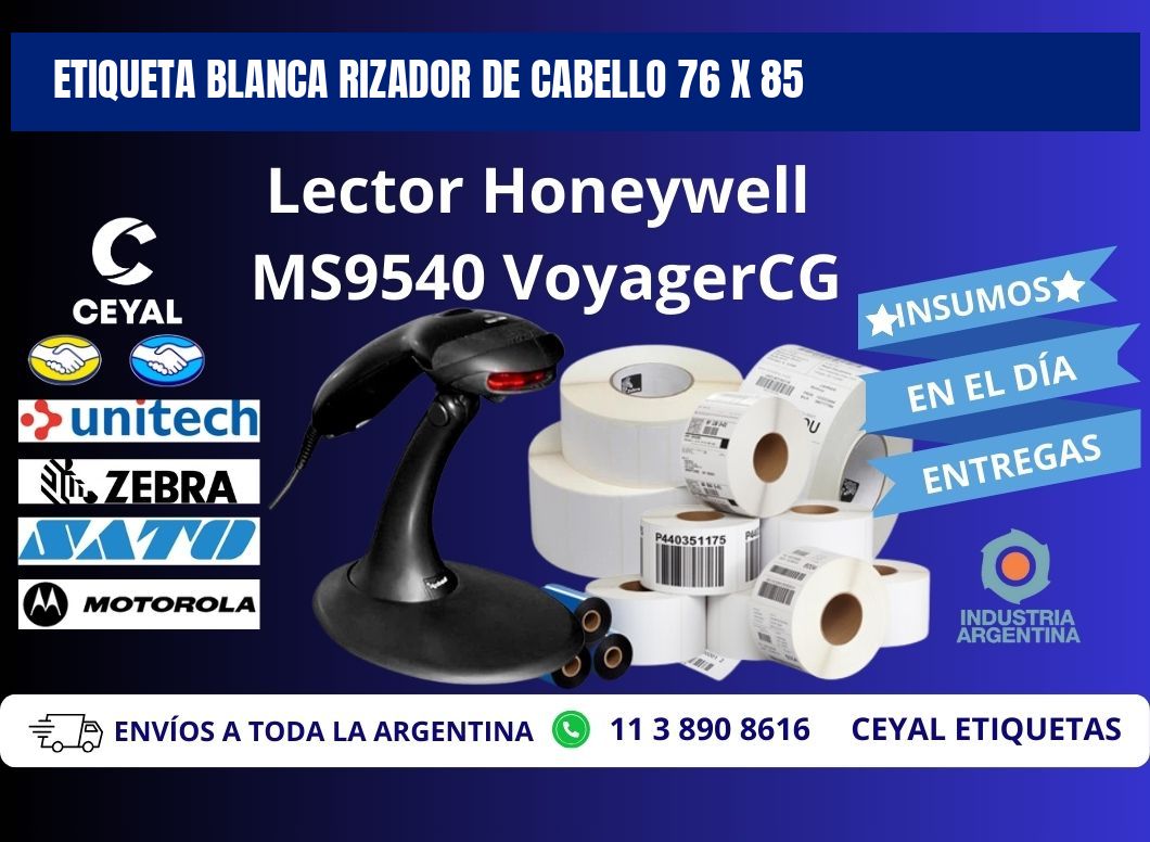 ETIQUETA BLANCA RIZADOR DE CABELLO 76 x 85