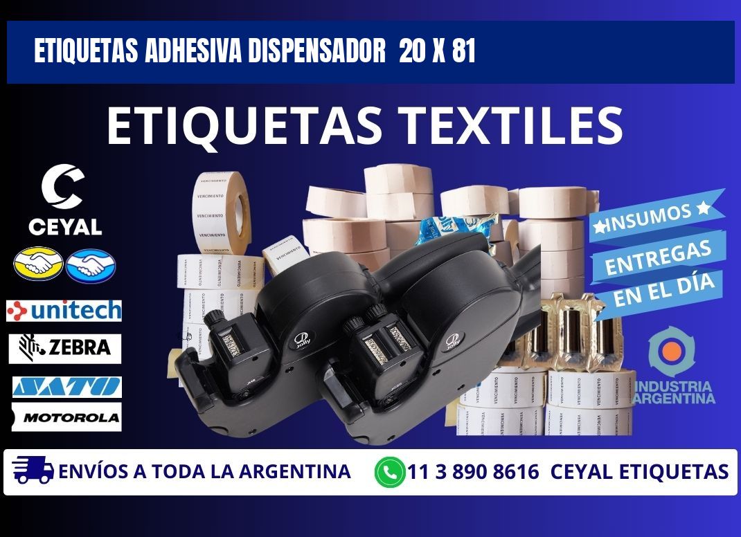 ETIQUETAS ADHESIVA DISPENSADOR  20 x 81