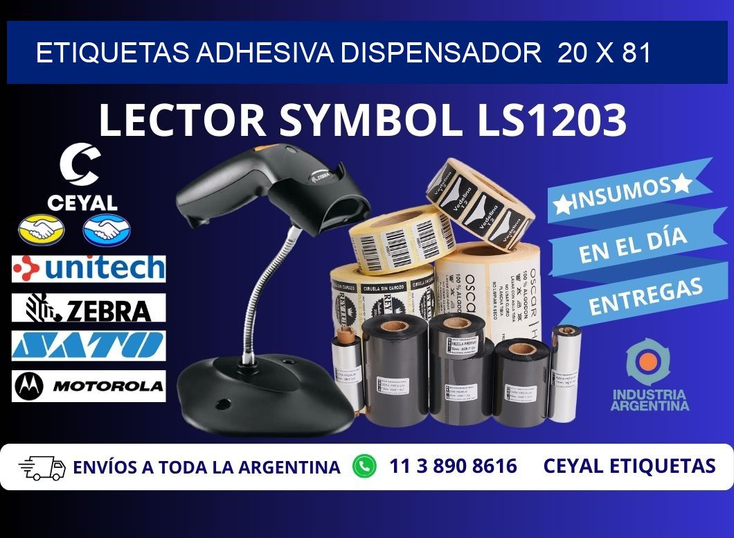 ETIQUETAS ADHESIVA DISPENSADOR  20 x 81