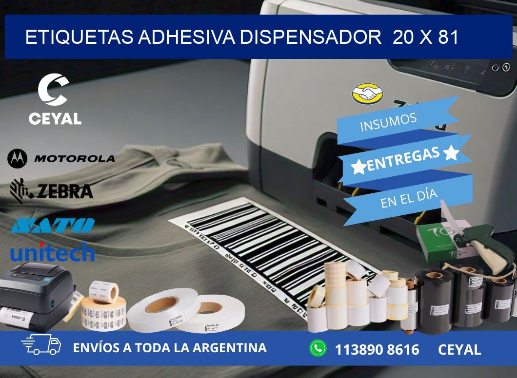 ETIQUETAS ADHESIVA DISPENSADOR  20 x 81