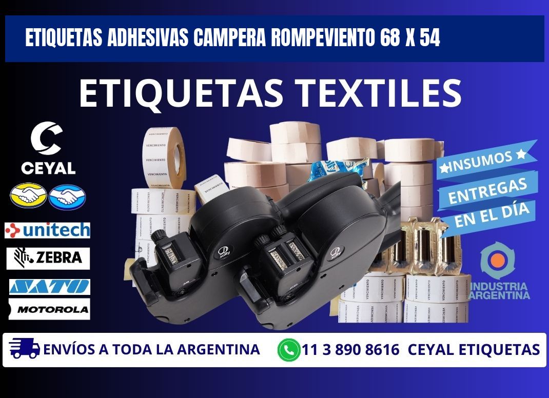 ETIQUETAS ADHESIVAS CAMPERA ROMPEVIENTO 68 x 54