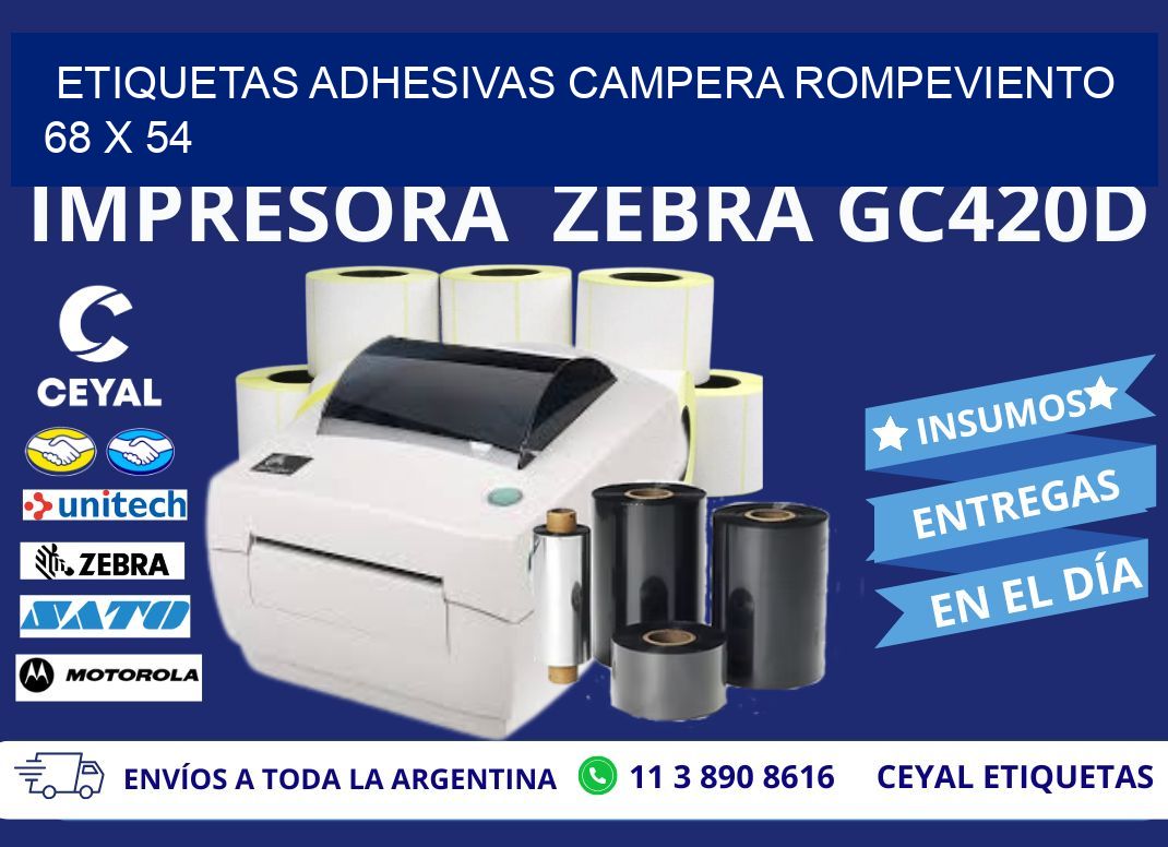 ETIQUETAS ADHESIVAS CAMPERA ROMPEVIENTO 68 x 54