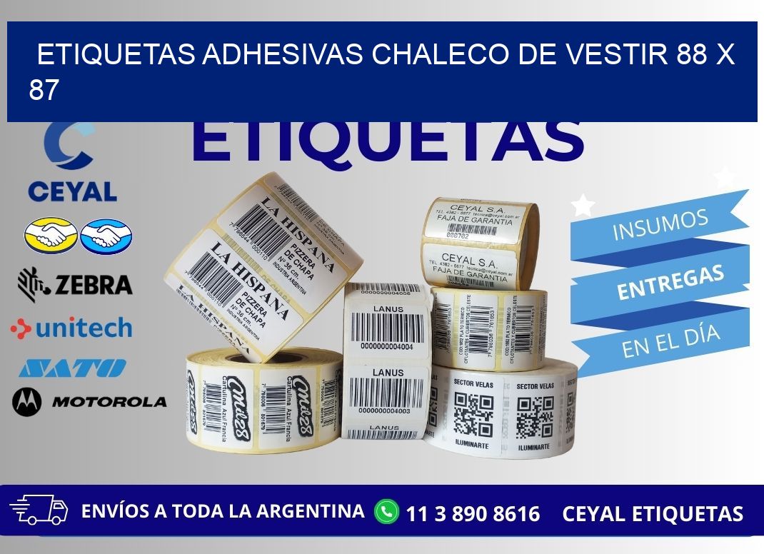 ETIQUETAS ADHESIVAS CHALECO DE VESTIR 88 x 87