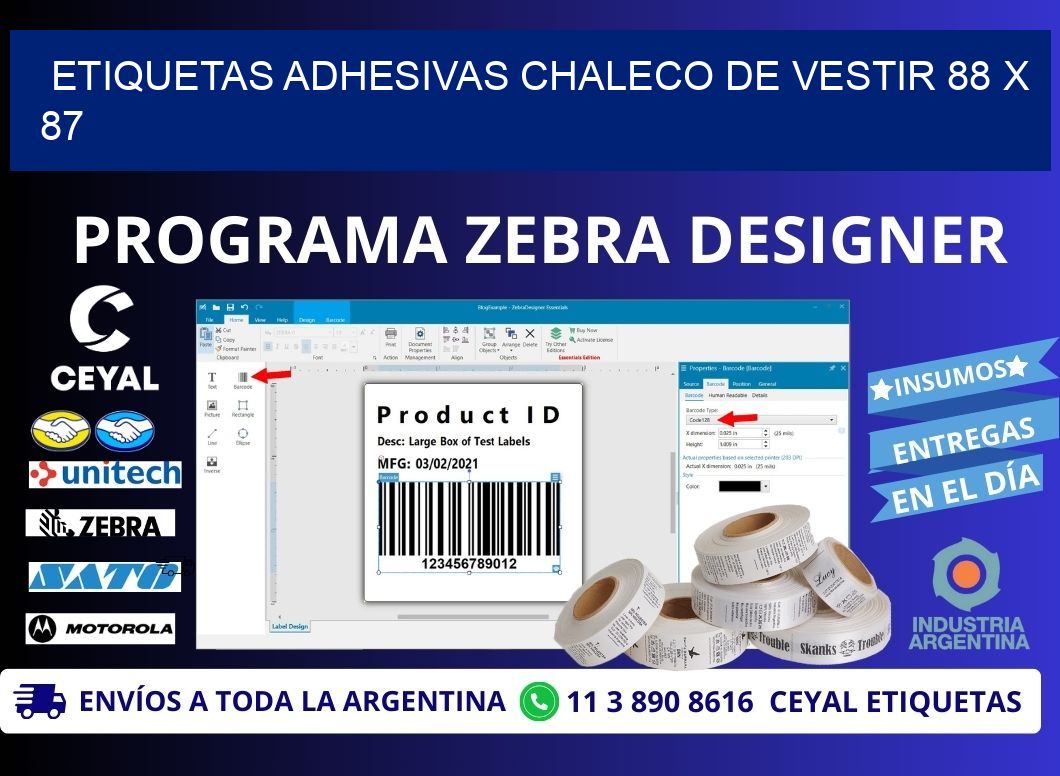 ETIQUETAS ADHESIVAS CHALECO DE VESTIR 88 x 87