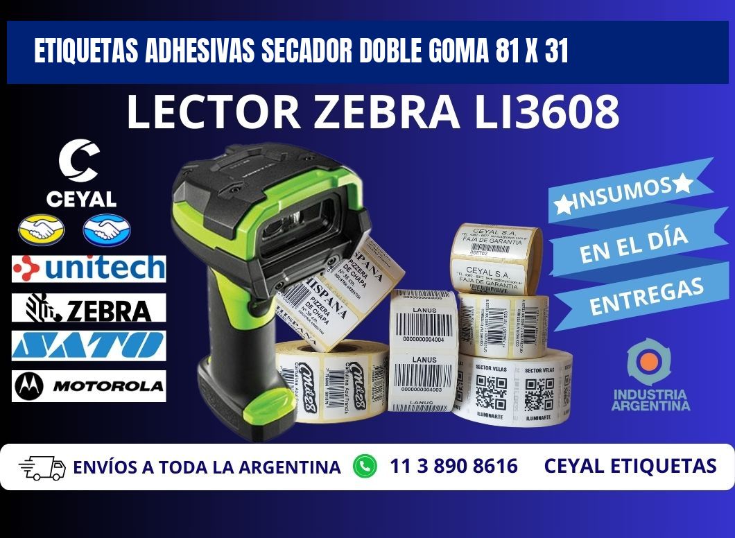 ETIQUETAS ADHESIVAS SECADOR DOBLE GOMA 81 x 31