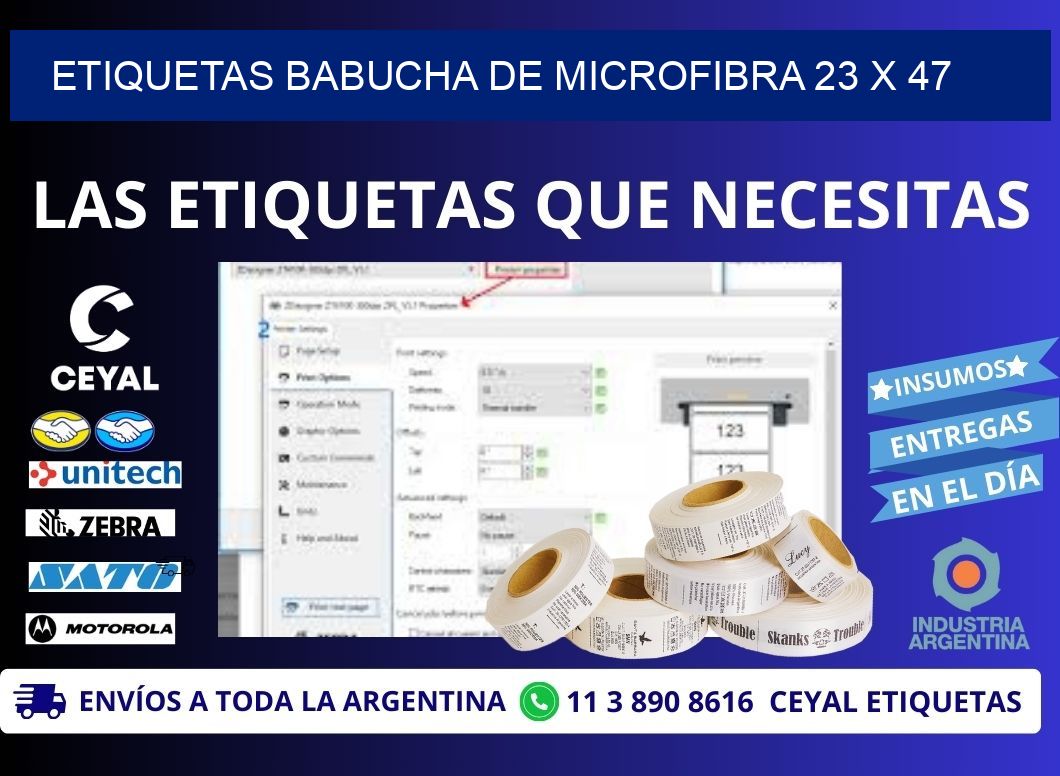 ETIQUETAS BABUCHA DE MICROFIBRA 23 x 47