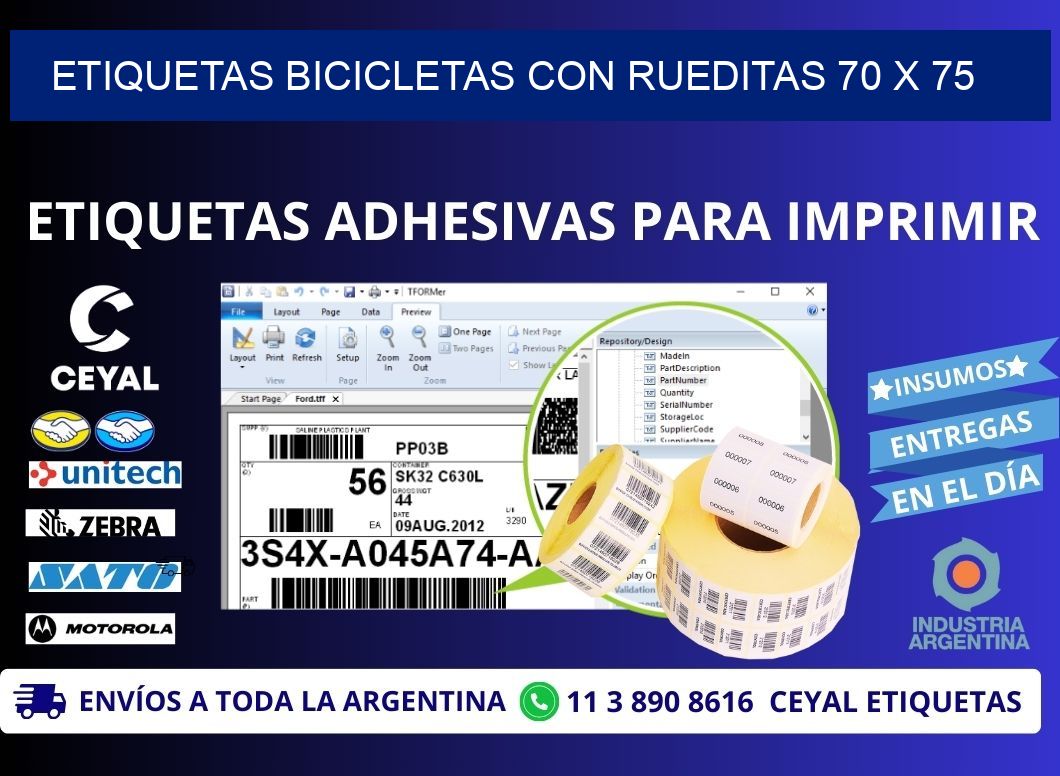 ETIQUETAS BICICLETAS CON RUEDITAS 70 x 75