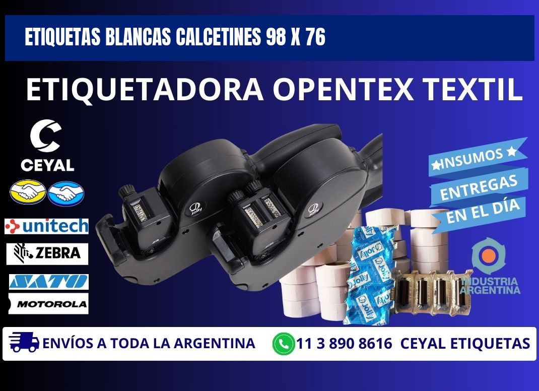 ETIQUETAS BLANCAS CALCETINES 98 x 76