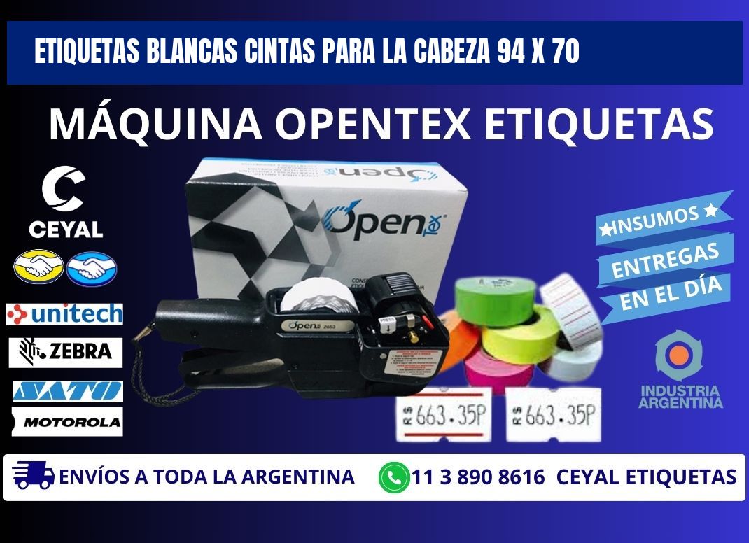 ETIQUETAS BLANCAS CINTAS PARA LA CABEZA 94 x 70