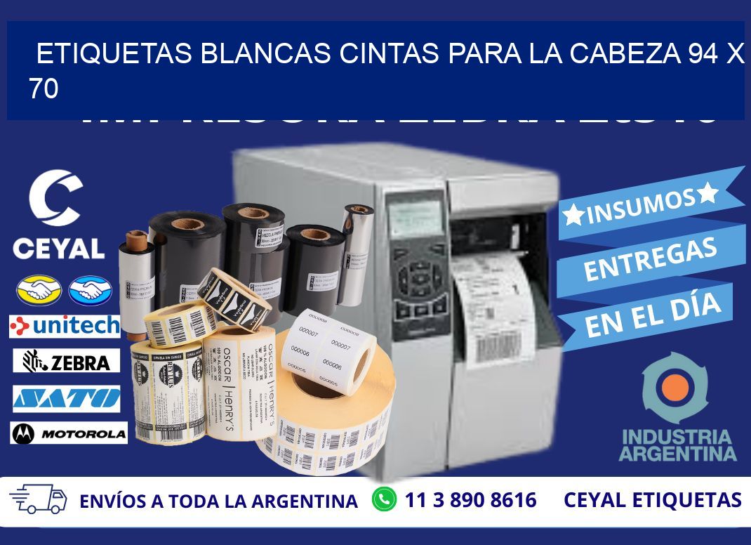 ETIQUETAS BLANCAS CINTAS PARA LA CABEZA 94 x 70