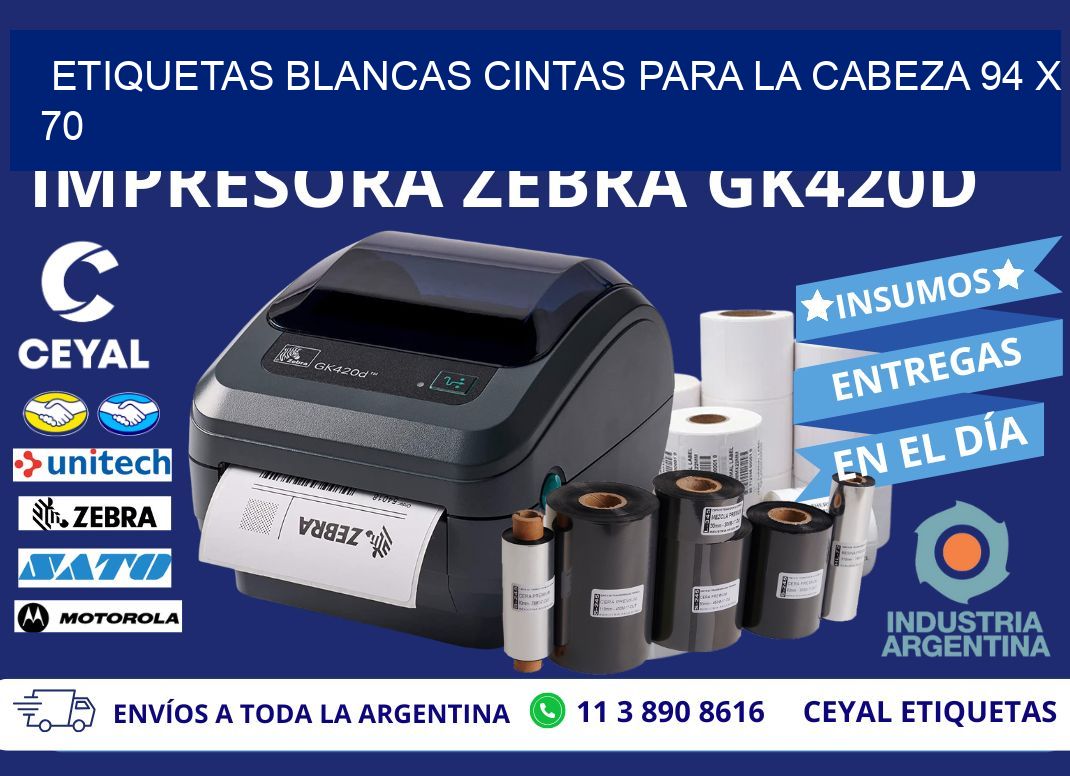 ETIQUETAS BLANCAS CINTAS PARA LA CABEZA 94 x 70