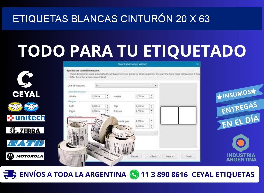 ETIQUETAS BLANCAS CINTURÓN 20 x 63