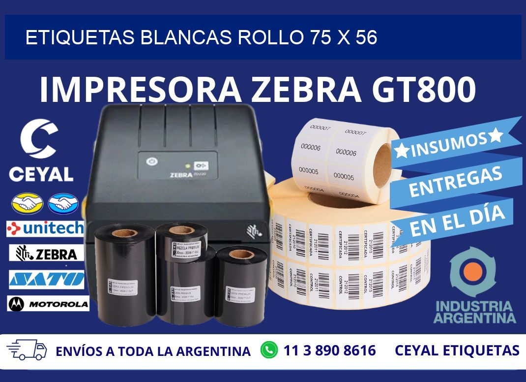 ETIQUETAS BLANCAS ROLLO 75 x 56