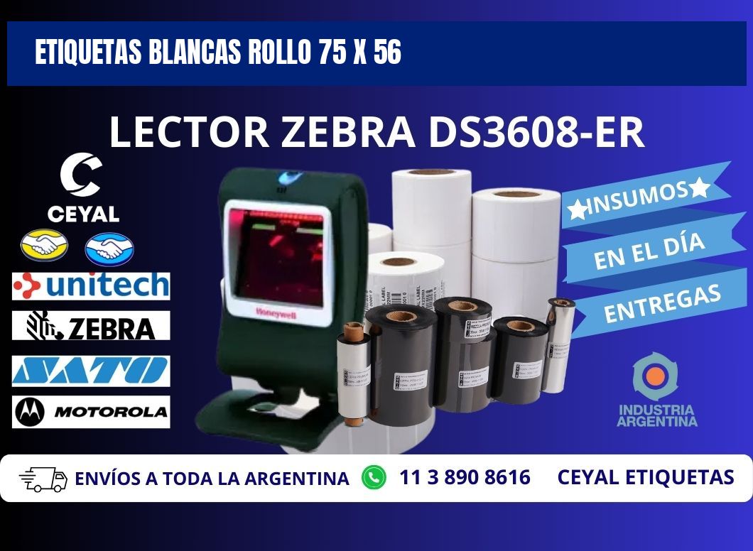 ETIQUETAS BLANCAS ROLLO 75 x 56