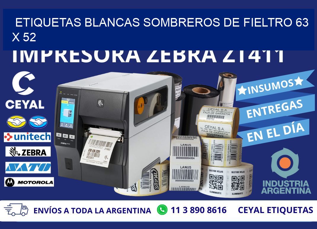 ETIQUETAS BLANCAS SOMBREROS DE FIELTRO 63 x 52